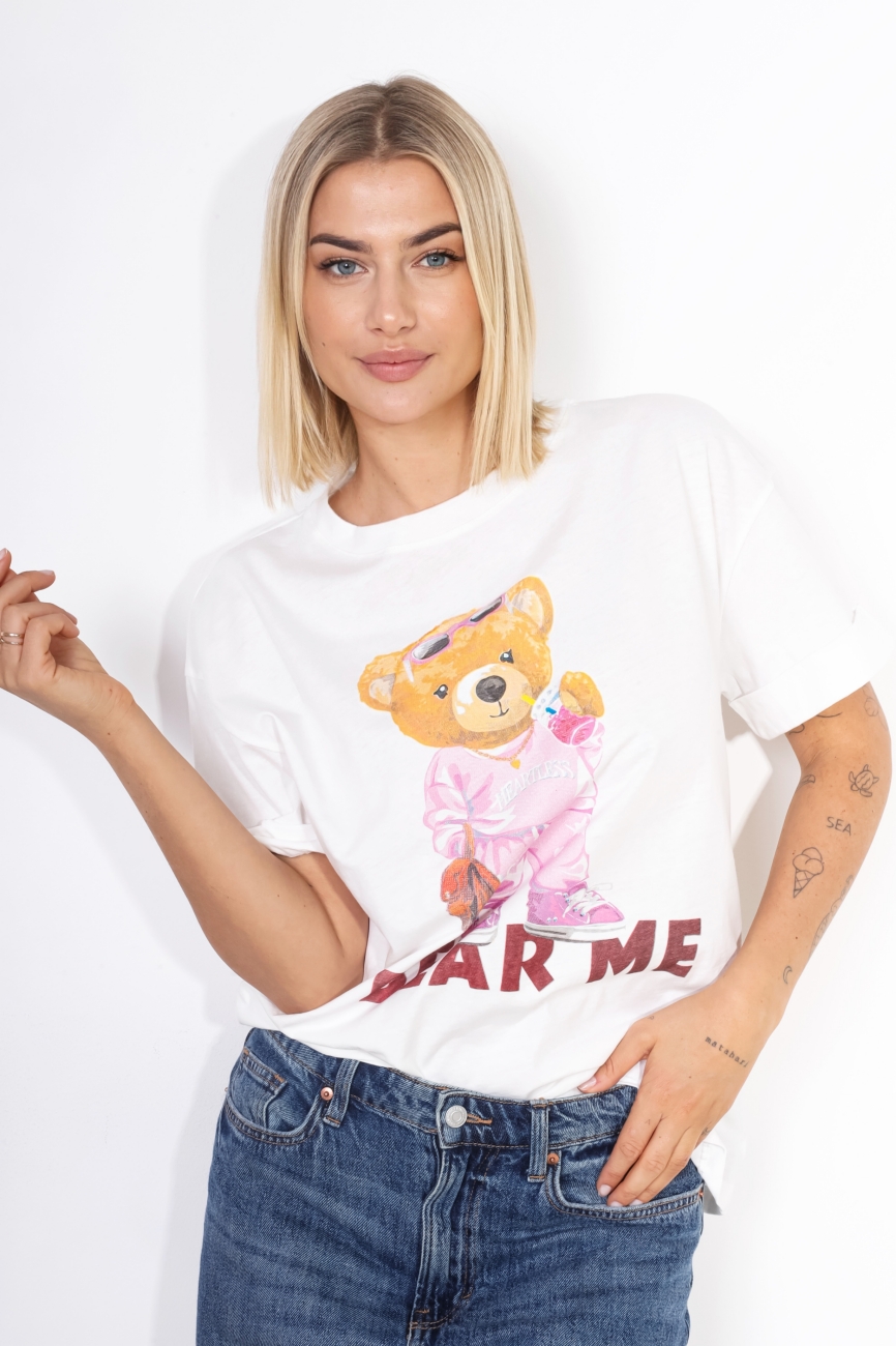 T-shirt różowy miś – Ecru, UNI