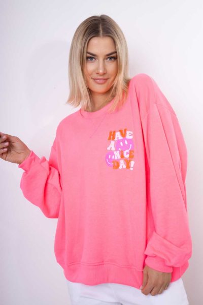 Bluza emotki Have A Nice Day – Róż neon, UNI