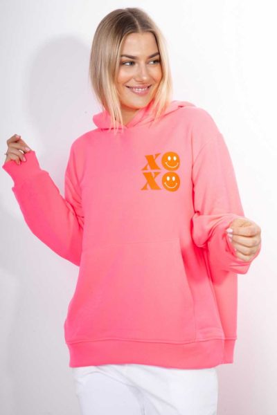 Bluza kaptur emotki XoXo – Róż neon, UNI