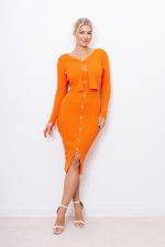 Komplet sukienka/sweterek prążek – Cegła, S/M