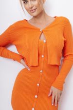 Komplet sukienka/sweterek prążek – Cegła, S/M