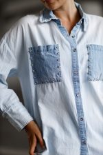 Koszula cieniowana kieszeń diamenciki – Jasny niebieski, L/XL