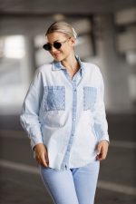 Koszula cieniowana kieszeń diamenciki – Jasny niebieski, L/XL