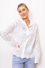 Koszula haftowana cekiny – Biały, M/L