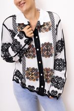 Koszula haftowana cekiny – Czarny, M/L