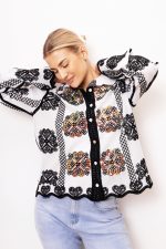 Koszula haftowana cekiny – Czarny, M/L