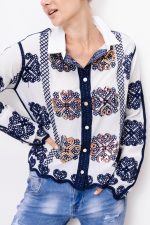 Koszula haftowana cekiny – Granat, M/L