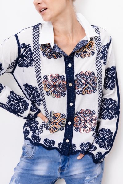Koszula haftowana cekiny – Granat, S/M
