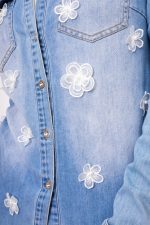 Koszula jeans kwatki perełki – Niebieski, M