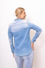Koszula jeans kwatki perełki – Niebieski, M
