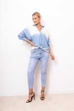 Koszula paseczki farba – Niebieski, S/M