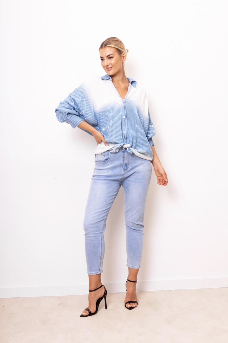 Koszula paseczki farba – Niebieski, S/M