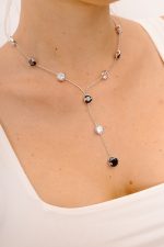 Łańcuszek czarno/białe diamenciki – Srebrny