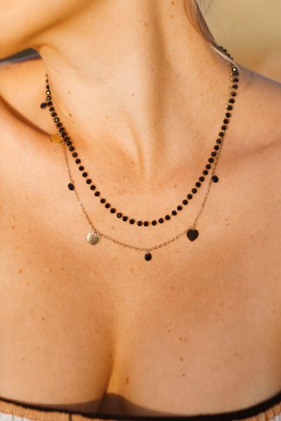 Łańcuszek podwójny kuleczki/serduszka – Czarny/złoty