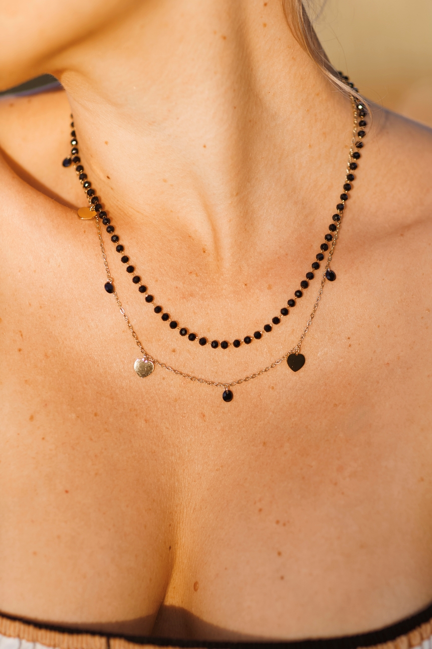 Łańcuszek podwójny kuleczki/serduszka – Czarny/złoty