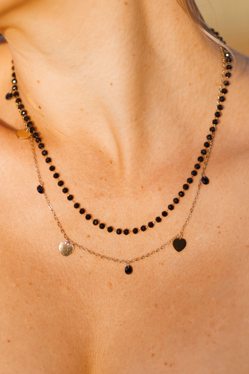 Łańcuszek podwójny kuleczki/serduszka – Czarny/złoty