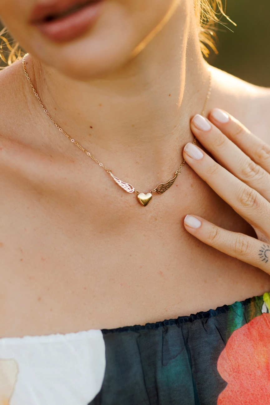 Łańcuszek skrzydła serce – Złoty