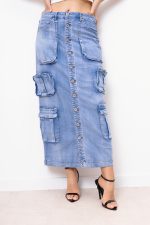 Spódnica jeans bojówka – Niebieski, M