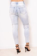 Spodnie jeans białe kwiatki perełka – Jasny niebieski, S