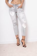 Spodnie jeans serduszka perełki – Jasny szary, XL