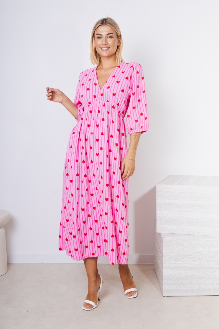 Sukienka muślin duży dekolt – Serduszka, UNI