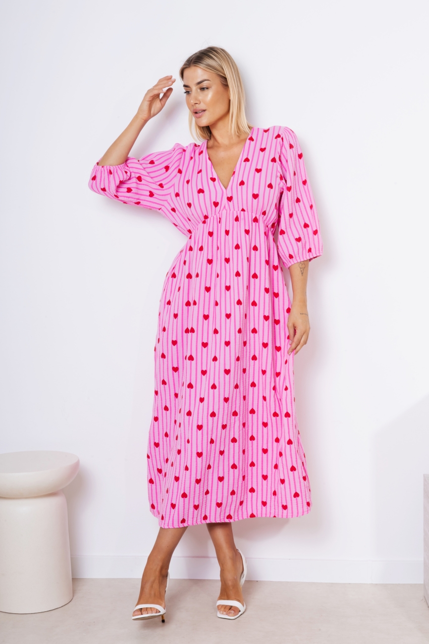 Sukienka muślin duży dekolt – Serduszka, UNI