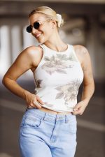 Top prążek kwiaty – Beż, UNI