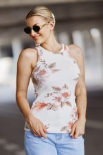 Top prążek kwiaty – Czerwony, UNI