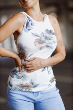 Top prążek kwiaty – Niebieski, UNI