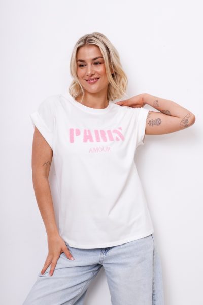 T-shirt Paris Amour – Biały, UNI