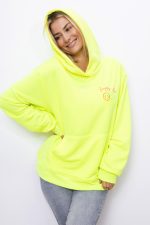Bluza kaptur emotka Happy Life – neon żółty, UNI