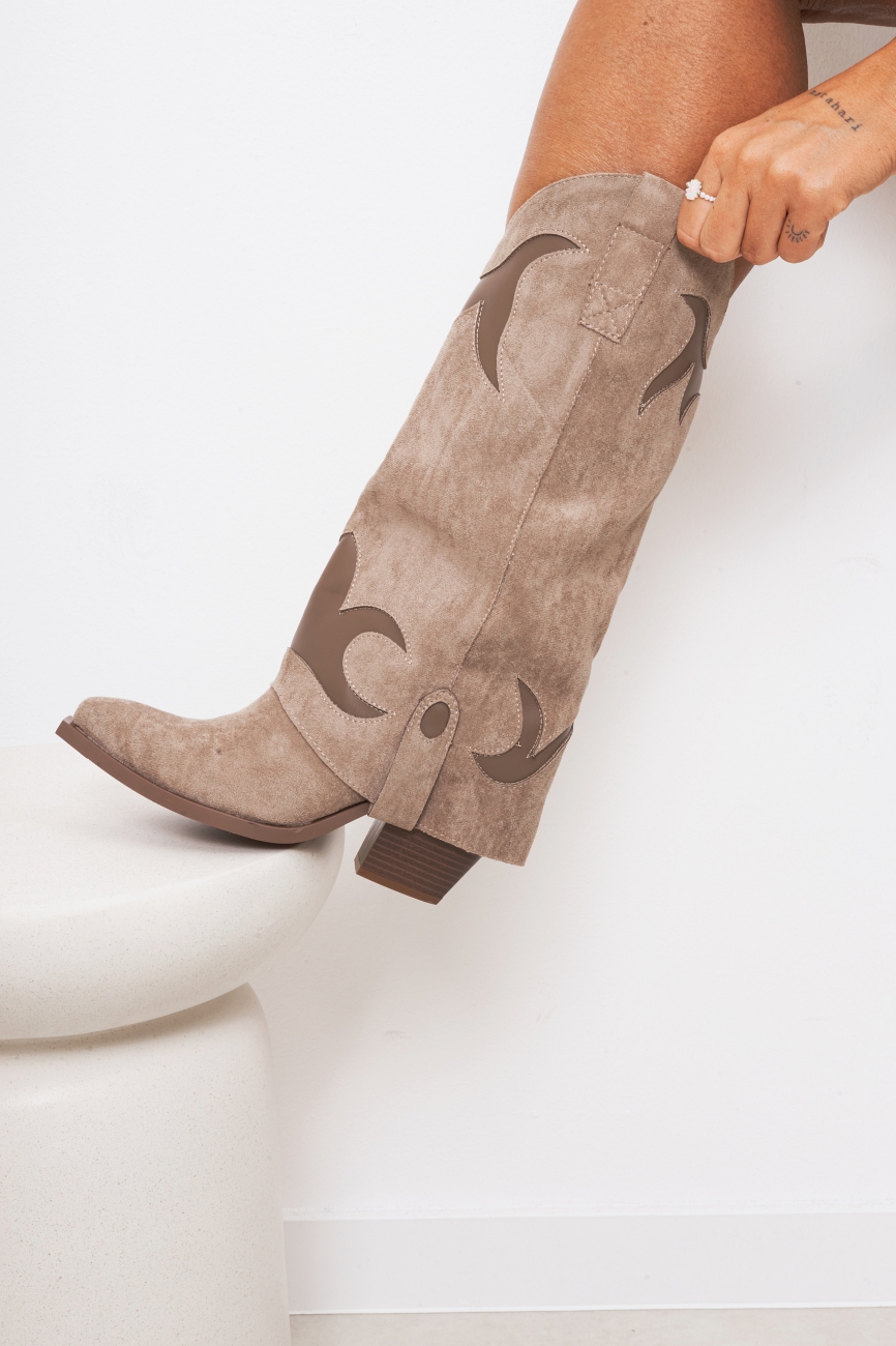 Buty kowbojki zamsz – Beż, 40