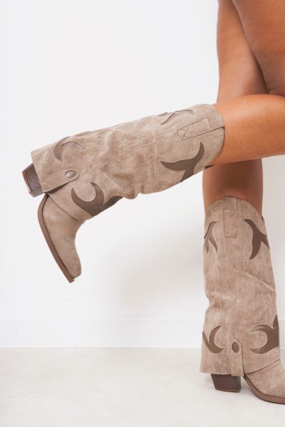 Buty kowbojki zamsz – Beż, 40