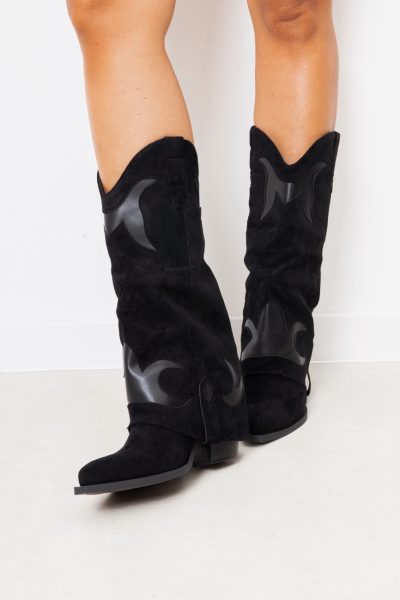 Buty kowbojki zamsz – Czarny, 37