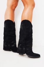 Buty kowbojki zamsz – Czarny, 40