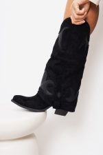 Buty kowbojki zamsz – Czarny, 40