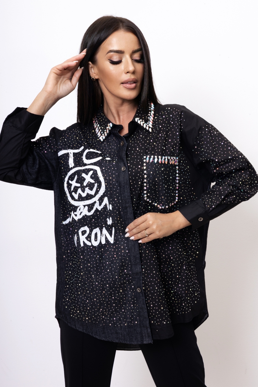 Koszula jeans kamienie – Czarny, UNI