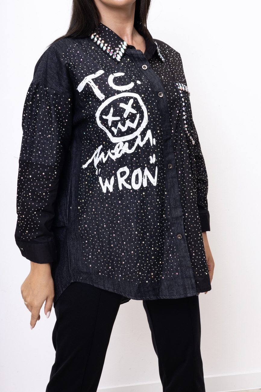 Koszula jeans kamienie – Czarny, UNI