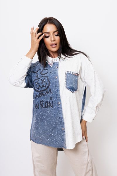 Koszula jeans kamienie – Niebieski, UNI