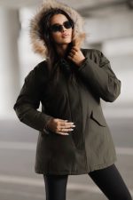 Kurtka parka kaptur futerko – Oliwka, L