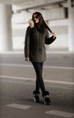 Kurtka parka kaptur futerko – Oliwka, L