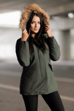 Kurtka parka kaptur futerko – Zielony, S