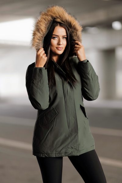 Kurtka parka kaptur futerko – Zielony, S