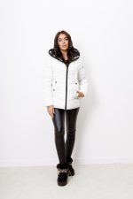 Kurtka pikowana kaptur zamek lampas – Biały, 2XL