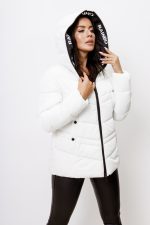 Kurtka pikowana kaptur zamek lampas – Biały, XL