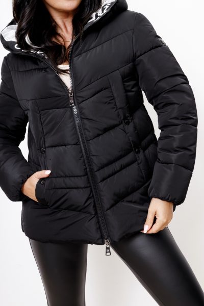 Kurtka pikowana kaptur zamek lampas – Czarny, 2XL