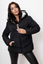 Kurtka pikowana kaptur zamek lampas – Czarny, 2XL