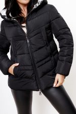 Kurtka pikowana kaptur zamek lampas – Czarny, L