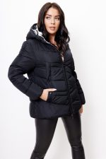 Kurtka pikowana kaptur zamek lampas – Czarny, M