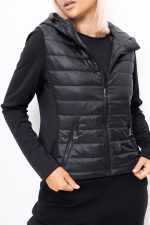 Kurtka pikowana rękaw dzianina – Czarny, XL